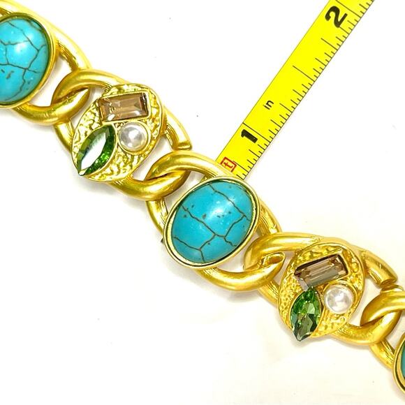 Chunky Chain Necklace Blue Turquoise Peridot Gold Choker Collar O18 - Picture 5 of 6